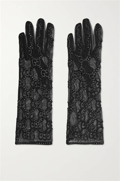 gucci embroidered tulle gloves - black|embroidered tulle gloves.